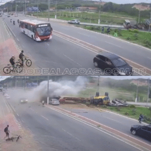 VÍDEO: Câmera de segurança registra momento que carreta tomba deixando duas vítimas fatais, em Maceió