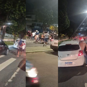 Integrantes da torcida da CSA “mancha azul” agridem dois homens com camisa do CRB após o jogo neste sábado (22)